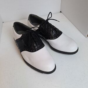 Footjoy Greenjoys Blk /Wht  ClassicAlligator Saddle Golf Shoes Soft Spikes Sz 12